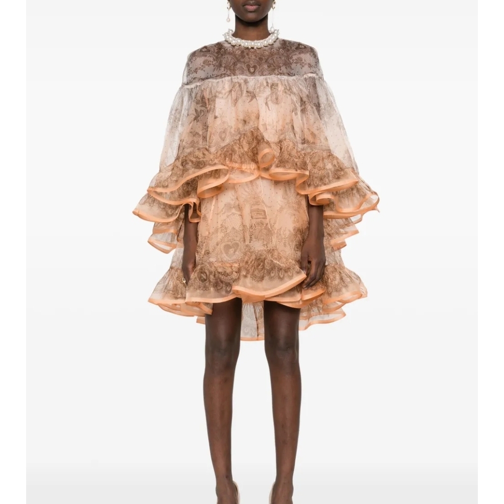 Zimmermann High Low Dress in Cream and Tan
